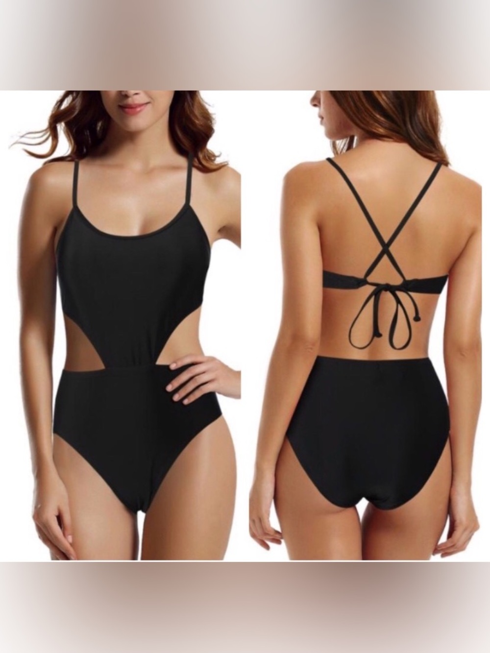 NWOT Zeraca Black Cut-Out One-Piece Monokini Swimsuit Cross-Back High Waist - S